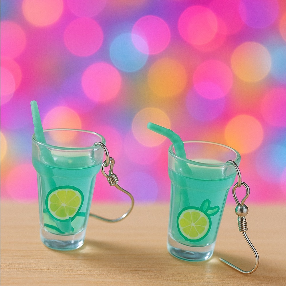 Green cucumber lime cocktail drink earrings